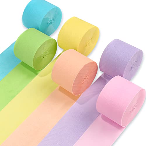 PartyWoo Crepe Paper Streamers 6 Rolls 492ft, Pack of Party Streamers in 6 Pastel Colors for Birthday Decorations, Party Decorations, Wedding Decorations (1.8 Inch x 82 Ft/Roll) | The Storepaperoomates Retail Market - Fast Affordable Shopping