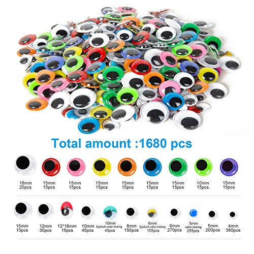 1680pcs Googly Wiggle Eyes Self Adhesive, for Craft Sticker Eyes Multi Colors and Sizes for DIY by ZZYI | The Storepaperoomates Retail Market - Fast Affordable Shopping
