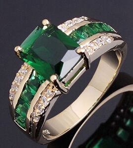 Phetmanee Shop Fashion Size 6,7,8,9,10 Man Woman Wedding Emerald 18K Gold Filled Rings Gift (10)