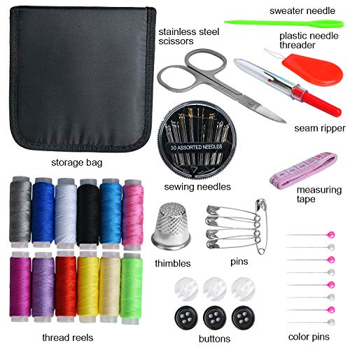 Sewing Kit, Zipper Portable Mini Sewing Kits for Adults, Kids, Traveler, Beginner, Emergency, Family Repair, Sewing Supplies with 12 Color Thread, Scissors, Needles, Tape Measure and Other Accessories | The Storepaperoomates Retail Market - Fast Affordable Shopping