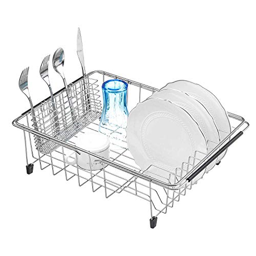 SANNO Stainless Steel Cutlery Utensil Holder Silverware Organizer Rack with Hooks Removable Drying Rack Silverware Holder Utensil Cutlery Basket Kitchen Dish Drainer Dish Drying Rack | The Storepaperoomates Retail Market - Fast Affordable Shopping