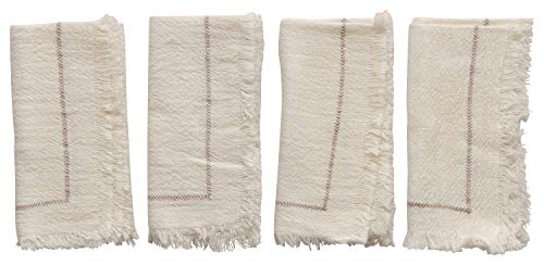 Creative Co-Op 18″ Square Cotton Woven Stitch Accent & Fringe (Set of 4) Napkins, White, 4 Count | The Storepaperoomates Retail Market - Fast Affordable Shopping