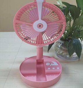 Portable floor Fan, Height Adjustable Folding Telescopic Table Fan, USB Rechargeable Personal Travel Fan with 4 Wind Speeds Air Humidifier LED Lamp and Night Light for Outdoor Camping fishing (Pink)