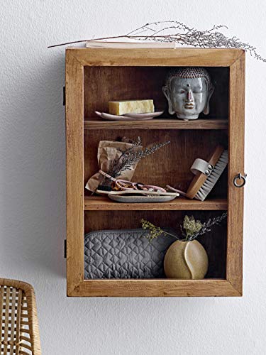 Creative Co-Op 20″ H Mango Wood 3 Shelves & Glass Door with Hook & Eye Lock (Hangs or Sits) Cabinet, 2 Shelves, Brown | The Storepaperoomates Retail Market - Fast Affordable Shopping