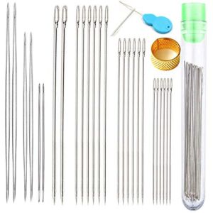 Y-Axis 26 Pcs Assorted Beading Needles Including 6 Pcs Big Eye Beading Needles + 20 Pcs Long Straight Beading Thread Needles with Needle Bottle