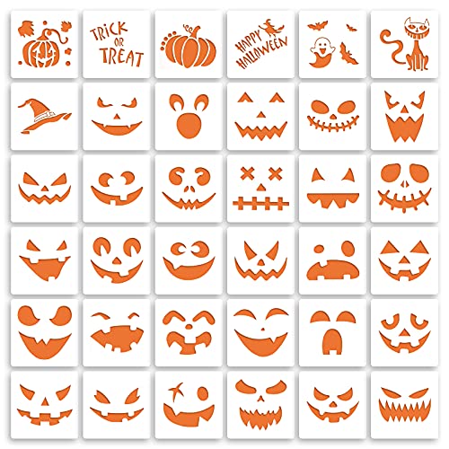 36 Pieces Halloween Drawing Stencils, 6 Inch Plastic Reusable Pumpkin Faces Painting Stencil for DIY Pumpkin Carving, Wood, Walls Art and Halloween Decoration | The Storepaperoomates Retail Market - Fast Affordable Shopping