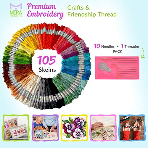 Premium Rainbow Color Embroidery Floss – Cross Stitch Threads – Friendship Bracelets Floss – Crafts Floss – 116 Pcs – 105 Skeins Per Pack and Set of 10 Embroidery Needles and 1 Threader | The Storepaperoomates Retail Market - Fast Affordable Shopping
