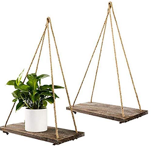 Jlong Nordic Wooden Style Hanging Rope Swing Shelves Household Retro Hanging Shelf Decoration | The Storepaperoomates Retail Market - Fast Affordable Shopping