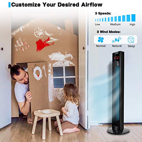 Simple Deluxe 48’’ Electric Oscillating Tower Fan with Remote Control and Large LED Display, Great for Indoor, Bedroom and Home Office, Black | The Storepaperoomates Retail Market - Fast Affordable Shopping