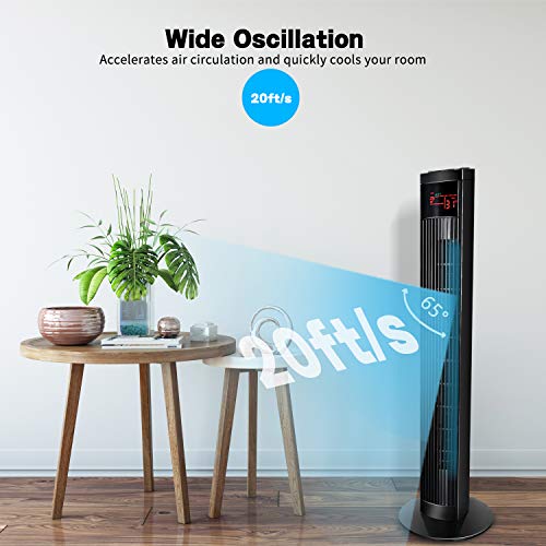 Simple Deluxe 48’’ Electric Oscillating Tower Fan with Remote Control and Large LED Display, Great for Indoor, Bedroom and Home Office, Black | The Storepaperoomates Retail Market - Fast Affordable Shopping