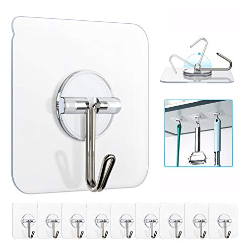 Znben Adhesive Hooks, Reusable Utility Hooks Heavy Duty 13LB Wall Hooks Transparent Seamless Hooks Waterproof and Oil Proof for Kitchen Bathroom Ceiling Office Window 10 Pack | The Storepaperoomates Retail Market - Fast Affordable Shopping