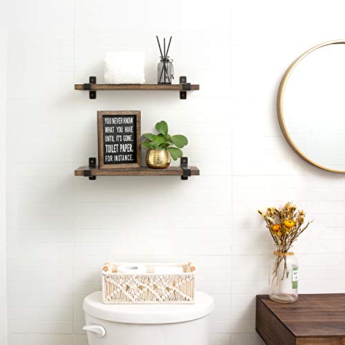 Mkono Wood Floating Shelves Wall Mounted Modern Farmhouse Shelf Decorative Storage Shelving with U Brackets for Bedroom Bathroom Living Room Kitchen Office Set of 2, Brown | The Storepaperoomates Retail Market - Fast Affordable Shopping
