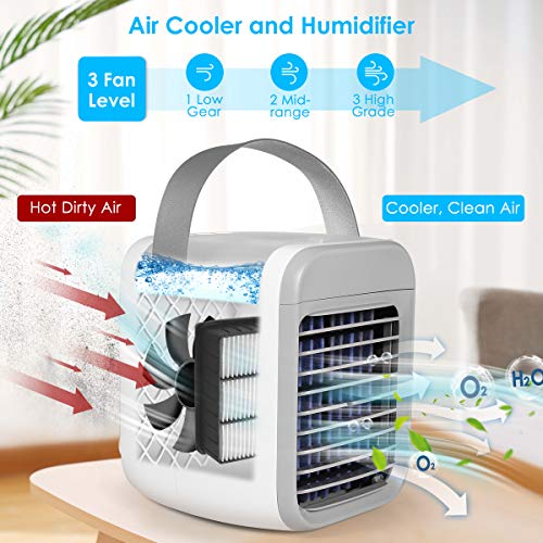 Portable Air Conditioner Fan, Rechargeable Evaporative Air Conditioner Fan with 3 Speeds 7 Colors, Cordless Personal Air Cooler with Handle for Home, Office and Room | The Storepaperoomates Retail Market - Fast Affordable Shopping