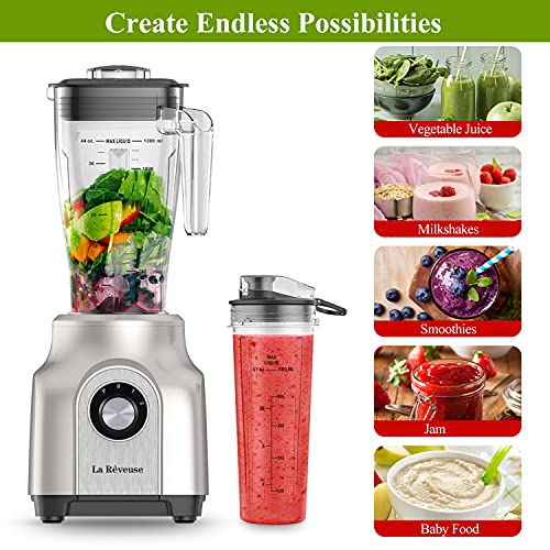 La Reveuse 2-in-1 Professional Smoothie Blender 450-Watt with 44 Oz Blending Pitcher,17 Oz To Go Bottle for Frozen Drinks,Smoothies, Silver | The Storepaperoomates Retail Market - Fast Affordable Shopping