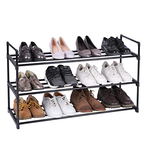 SONGMICS Shoe Rack, 3-Tier Shoe Storage Organizer, Metal Shoe Shelf, 12 to 15 Pairs Shoes, Stackable Shoe Tower for Living Room, Entryway, Hallway, Closet, Black ULSA13BK | The Storepaperoomates Retail Market - Fast Affordable Shopping