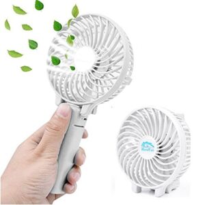 Sporthomer Mini Fan Battery Operated, USB Handheld Portable Foldable 4 Inch Fan with Clip for Stroller – 2000mAh Rechargeable Battery, Outdoor Electric 3 Speeds Adjustable for Desk and Travel (White)