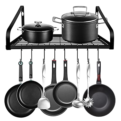 Pots and Pans Organizer, LADER hanging pot rack Wall Mounted Pan Rack Pot Holders, Pot and Pan Organizer with 8 Hooks, for Pans Set, Utensils, Cookware, Bathroom, 2 DIY Methods | The Storepaperoomates Retail Market - Fast Affordable Shopping