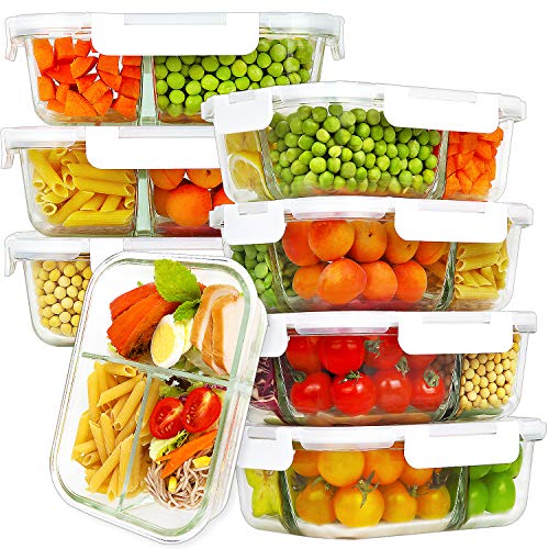 Bayco 8 Pack Glass Meal Prep Containers 3 Compartment, Glass Food Storage Containers with Lids, Airtight Glass Lunch Bento Boxes, BPA-Free & Leak Proof (8 lids & 8 Containers) – White | The Storepaperoomates Retail Market - Fast Affordable Shopping