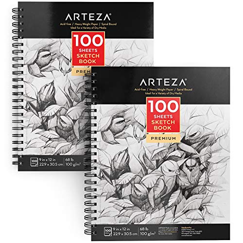 Arteza Sketch Book 2-Pack, 9×12 Inches, 200 Sheets, 100 Sheets Each Drawing Book, 68 lb, 100gsm Paper, Spiral Bound Artist Sketch Pad, Durable Acid Free Drawing Pad, for Adults and Teens, Bright White | The Storepaperoomates Retail Market - Fast Affordable Shopping