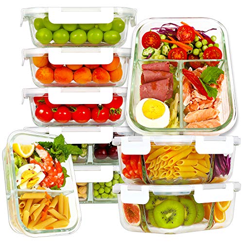 Bayco 9 Pack Glass Meal Prep Containers 3 & 2 & 1 Compartment, Glass Food Storage Containers with Lids, Airtight Glass Lunch Bento Boxes, BPA-Free & Leak Proof (9 lids & 9 Containers) – White | The Storepaperoomates Retail Market - Fast Affordable Shopping