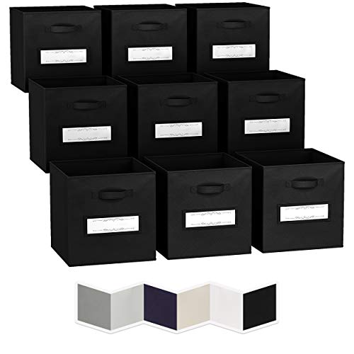13×13 Large Storage Cubes (Set of 9). Fabric Storage Bins with Label Window | Cube Storage Bins for Home and Office | Foldable Cube Baskets For Shelf | Closet Organizers and Storage Box (Black) | The Storepaperoomates Retail Market - Fast Affordable Shopping