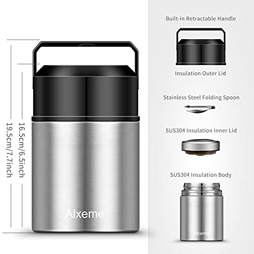 Soup Thermos Food Jar Insulated Lunch Container Bento Box for Cold Hot Food 27oz Food Flask Wide Mouth Stainless Steel Vacuum Lunch Box for Kids Adult with Spoon Flexible Handle Leak Proof – Silver | The Storepaperoomates Retail Market - Fast Affordable Shopping