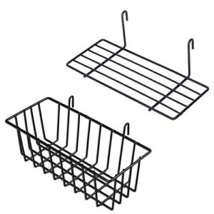 GBYAN Grid Wall Basket Wall Grid Accessories Wire Straight Shelf with Hooks Wall Organizer for Grid Panel Board, 2 Pack