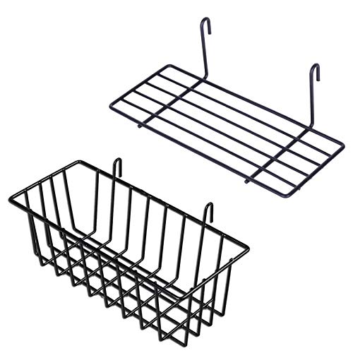 GBYAN Grid Wall Basket Wall Grid Accessories Wire Straight Shelf with Hooks Wall Organizer for Grid Panel Board, 2 Pack | The Storepaperoomates Retail Market - Fast Affordable Shopping