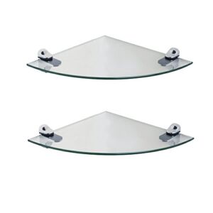 Set of 2 Clear Glass Radial Floating Shelves with Chrome Brackets
