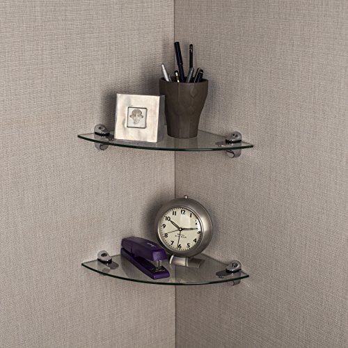 Set of 2 Clear Glass Radial Floating Shelves with Chrome Brackets | The Storepaperoomates Retail Market - Fast Affordable Shopping