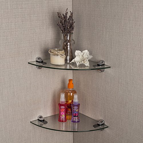 Set of 2 Clear Glass Radial Floating Shelves with Chrome Brackets | The Storepaperoomates Retail Market - Fast Affordable Shopping