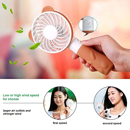 Security Cute Bear Fan Mini Portable Handheld Fan USB Rechargeable Personal Fan for Travel, Home, and Office, Built-in 1200mA Rechargeable Battery, 4 Blades, 1 Switch, 2 Speeds Adjustable (Brown) | The Storepaperoomates Retail Market - Fast Affordable Shopping