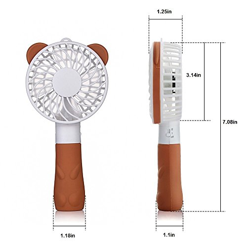 Security Cute Bear Fan Mini Portable Handheld Fan USB Rechargeable Personal Fan for Travel, Home, and Office, Built-in 1200mA Rechargeable Battery, 4 Blades, 1 Switch, 2 Speeds Adjustable (Brown) | The Storepaperoomates Retail Market - Fast Affordable Shopping