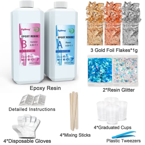Epoxy Resin Clear Crystal Coating Kit 40oz – 2 Part Casting Resin for Art, Craft, Jewelry Making, River Tables, Bonus Gloves, Measuring Cup, Wooden Sticks, Dropper, Gold Foil Flakes and Tweezers | The Storepaperoomates Retail Market - Fast Affordable Shopping