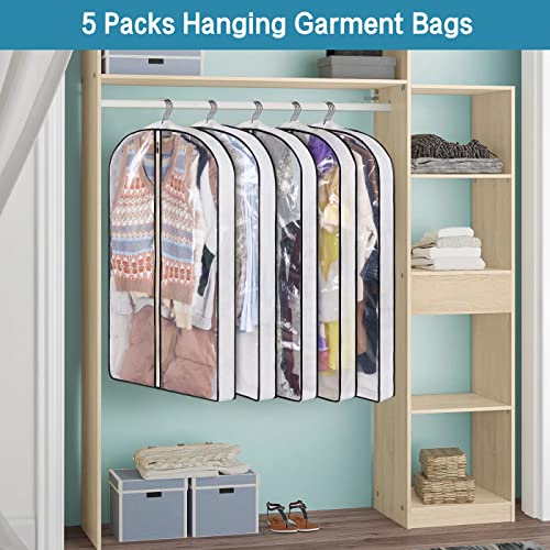 KIMBORA 40″ Garment Bags for Hanging Clothes Storage with 4″ Gussetes Clear Suit Bags for Closet Storage Coat Cover for Sweaters Shirts, Jackets, (5 Packs,White) | The Storepaperoomates Retail Market - Fast Affordable Shopping