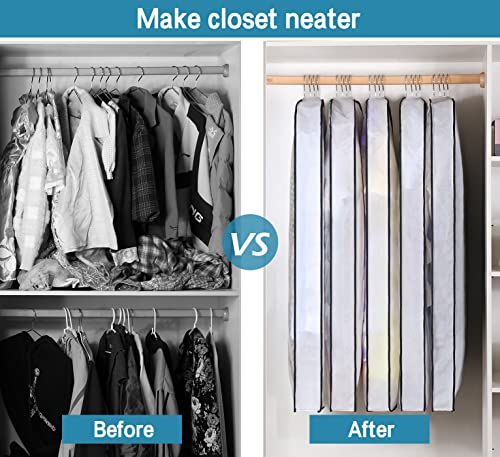 KIMBORA 40″ Garment Bags for Hanging Clothes Storage with 4″ Gussetes Clear Suit Bags for Closet Storage Coat Cover for Sweaters Shirts, Jackets, (5 Packs,White) | The Storepaperoomates Retail Market - Fast Affordable Shopping