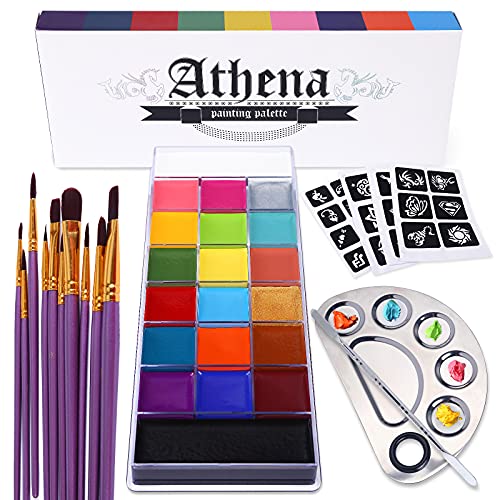 UCANBE Athena Face Body Paint Oil Makeup Set, 20 Colors FX Halloween Party Painting with Stainless Steel Mixing Palette and Spatula Tool,10 pcs Artist Paintbrushes,Tattoo Stencil Arts Crafts kit | The Storepaperoomates Retail Market - Fast Affordable Shopping
