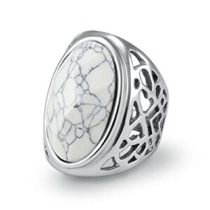 LALISA Women Ladies Stainless Steel Fashion White Turquoise Stone Charm Ring Size 7-11 (9)