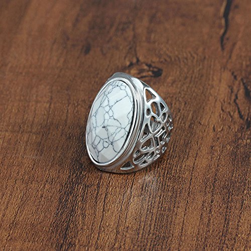 LALISA Women Ladies Stainless Steel Fashion White Turquoise Stone Charm Ring Size 7-11 (9) | The Storepaperoomates Retail Market - Fast Affordable Shopping