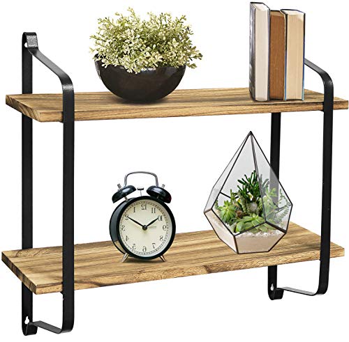 Greenco Rustic Floating Shelves Wall Mounted 2 Tier With Metal Brackets | The Storepaperoomates Retail Market - Fast Affordable Shopping