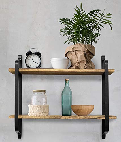 Greenco Rustic Floating Shelves Wall Mounted 2 Tier With Metal Brackets | The Storepaperoomates Retail Market - Fast Affordable Shopping