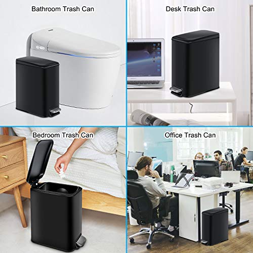 H+LUX Slim Small Bathroom Trash Can with Lid Soft Close,Black Small Trash can for Bathroom Bedroom Office with Removable Inner Wastebasket, Rectangular Foot Pedal Trash Bin, 5L/1.3Gal | The Storepaperoomates Retail Market - Fast Affordable Shopping