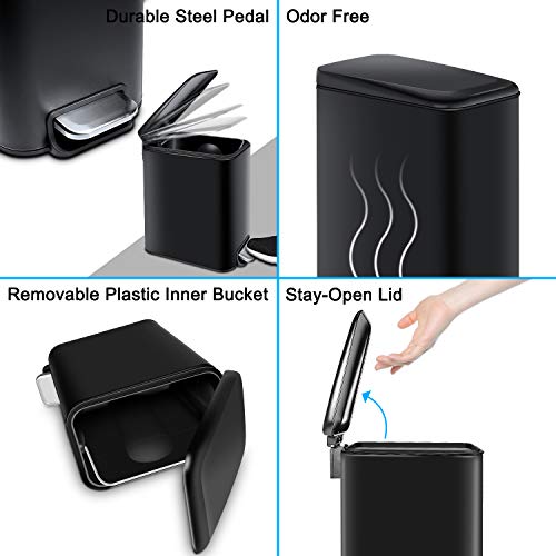 H+LUX Slim Small Bathroom Trash Can with Lid Soft Close,Black Small Trash can for Bathroom Bedroom Office with Removable Inner Wastebasket, Rectangular Foot Pedal Trash Bin, 5L/1.3Gal | The Storepaperoomates Retail Market - Fast Affordable Shopping
