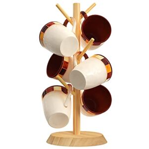 MaxGear Coffee Mug Holder, Bamboo Coffee Mug Tree, Mug Stand, Mug Rack, Coffee Cup Holder for Countertop, Wooden Coffee Cup Holder Stand, Coffee Mug Holder with 6 Hooks