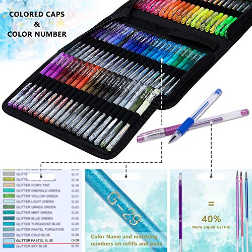 Glitter Gel Pens, Glitter Pen with Case for Adults Coloring Books, 160 Pack Artist Colored Gel Markers with 40% More Ink for Drawing Scraobooking Writing Doodling | The Storepaperoomates Retail Market - Fast Affordable Shopping