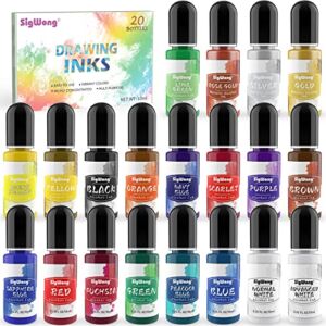 Alcohol Ink Set – 20 Bottles Vibrant Colors High Concentrated Alcohol-Based Ink, Concentrated Epoxy Resin Paint Colour Dye Great for Resin Petri Dish, Coaster, Painting, Tumbler Cup Making(10ml Each)