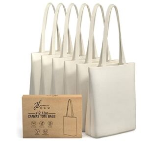 JL ECO Blank Heavy Duty Canvas Tote Bags with Inner Pocket and 28″ Long Handles (6-Pack)