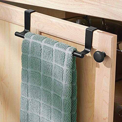 mDesign Metal Over Kitchen Cabinet Door Towel Bar Holder for Hand, Dish, and Tea Towel Rack – Over the Door Towel Bar – Hang Inside or Outside Doors – Kitchen Organizer – Omni Collection – Matte Black | The Storepaperoomates Retail Market - Fast Affordable Shopping