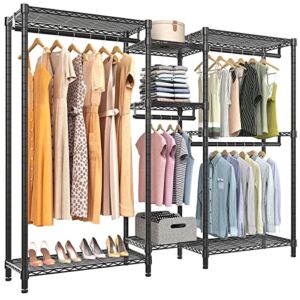VIPEK V6 Wire Garment Rack Heavy Duty Clothes Rack Metal Clothing Rack with Shelves, Freestanding Portable Wardrobe Closet Rack for Hanging Clothes 74.4″ L x 17.7″ W x 76.8″ H, Max Load 780LBS, Black