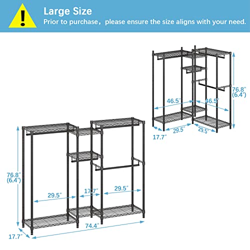 VIPEK V6 Wire Garment Rack Heavy Duty Clothes Rack Metal Clothing Rack with Shelves, Freestanding Portable Wardrobe Closet Rack for Hanging Clothes 74.4″ L x 17.7″ W x 76.8″ H, Max Load 780LBS, Black | The Storepaperoomates Retail Market - Fast Affordable Shopping